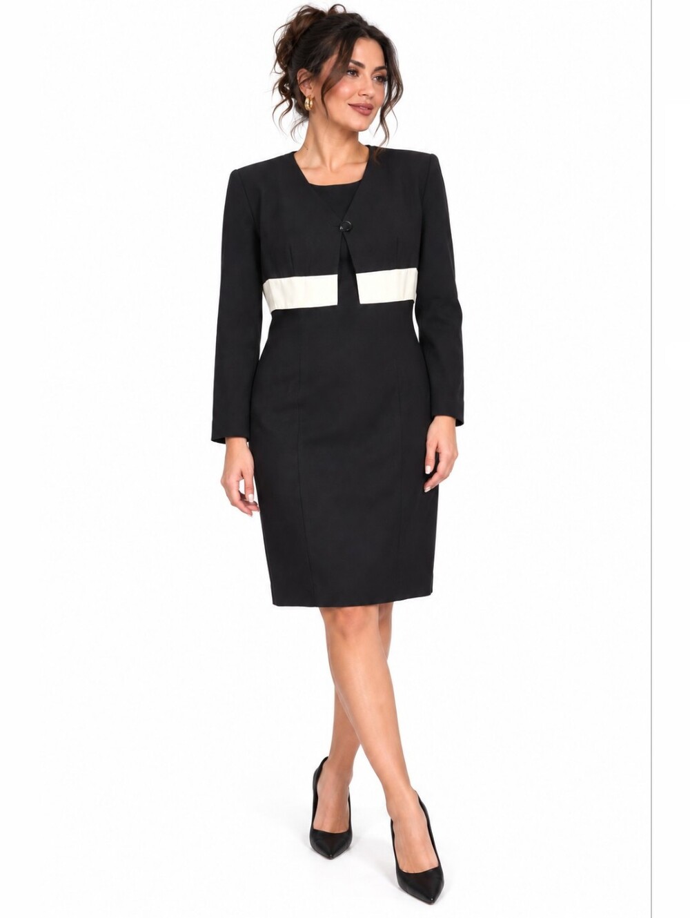 Vintage Leslie Fay Dani Max Black White Faux Bolero Dress NWT 14